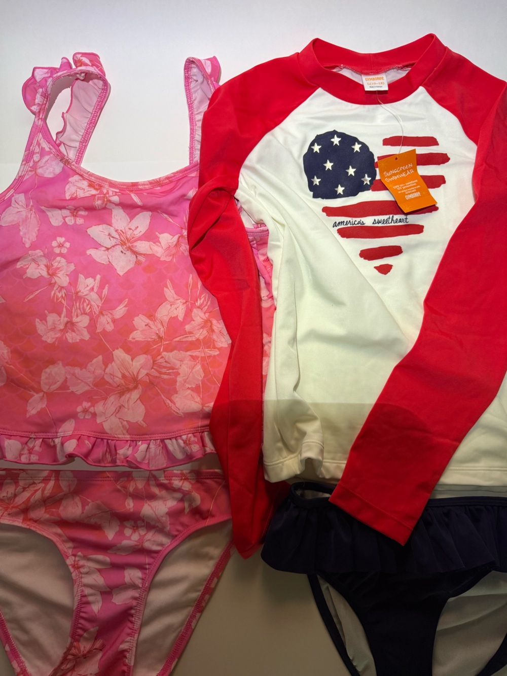 2 suits! Gymboree swim patriotic rashguard/bottomNWT &  Floral Tankini & bottom